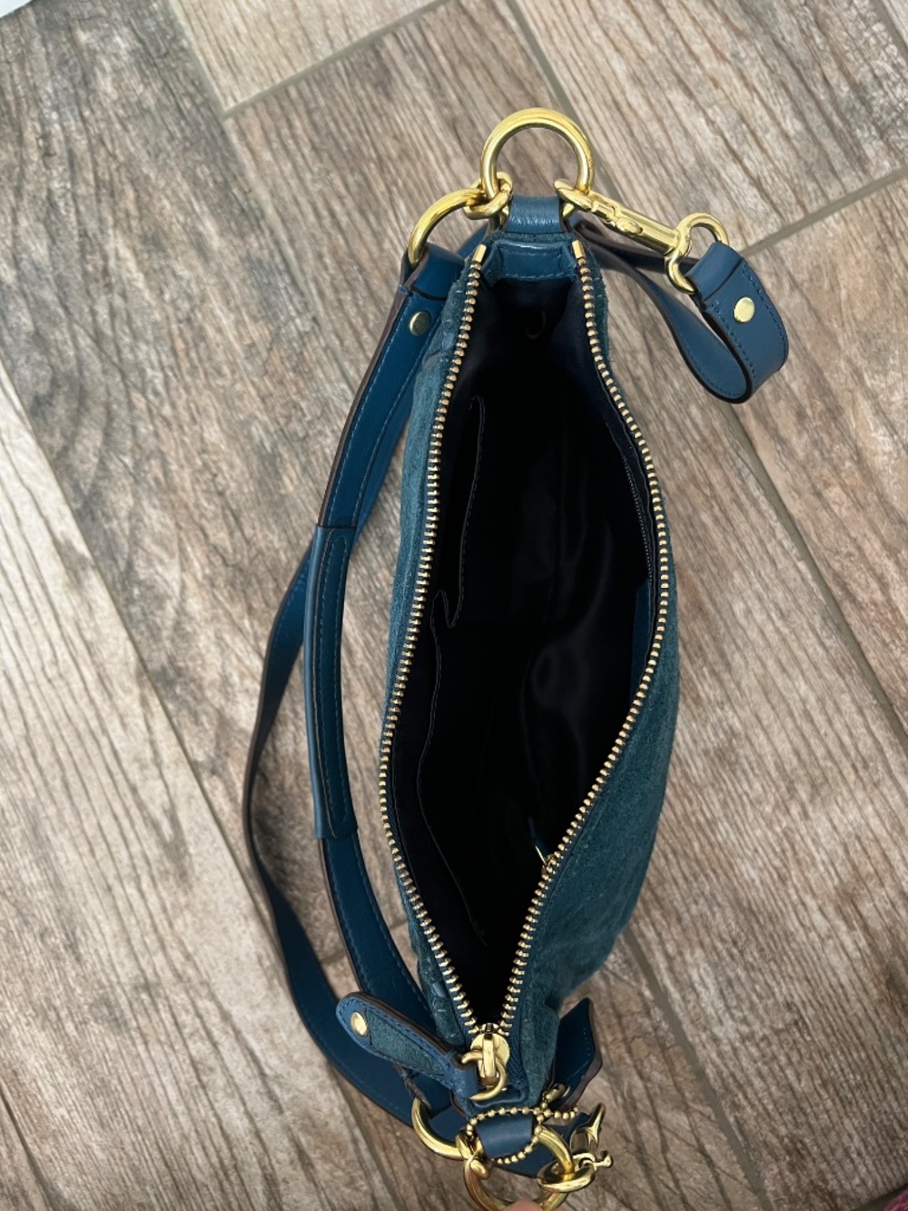 Coach teal blue suede leather medium handbag - Picture 4 of 5